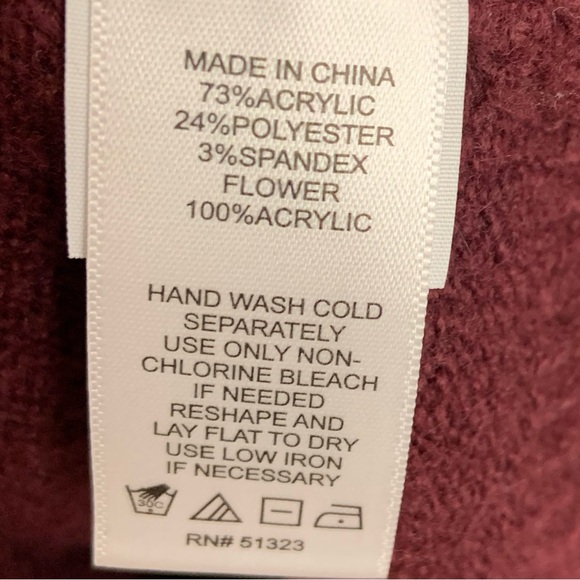 CeCe Burgundy Cowl Neck Floral Appliqué Knit Sweater with Bell Sleeves Size L - Picture 7 of 7